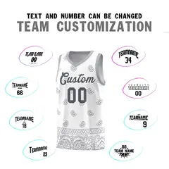White Gray Cashew Pattern Sports Uniform Basketball Jersey 11