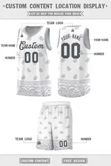 White Gray Cashew Pattern Sports Uniform Basketball Jersey 12