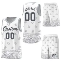 White Gray Cashew Pattern Sports Uniform Basketball Jersey 13