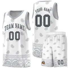 White Gray Cashew Pattern Sports Uniform Basketball Jersey 15