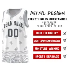 White Gray Cashew Pattern Sports Uniform Basketball Jersey 16