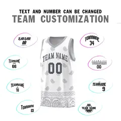 White Gray Cashew Pattern Sports Uniform Basketball Jersey 18