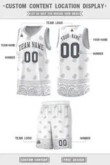 White Gray Cashew Pattern Sports Uniform Basketball Jersey 19