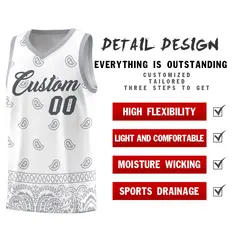 White Gray Cashew Pattern Sports Uniform Basketball Jersey 2
