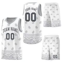 White Gray Cashew Pattern Sports Uniform Basketball Jersey 20