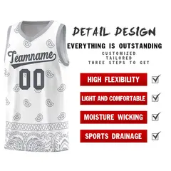 White Gray Cashew Pattern Sports Uniform Basketball Jersey 23