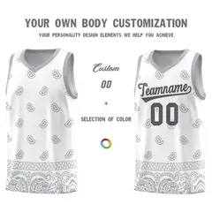 White Gray Cashew Pattern Sports Uniform Basketball Jersey 24