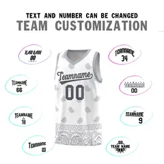 White Gray Cashew Pattern Sports Uniform Basketball Jersey 25