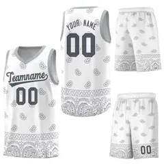 White Gray Cashew Pattern Sports Uniform Basketball Jersey 27