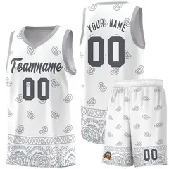 White Gray Cashew Pattern Sports Uniform Basketball Jersey 29