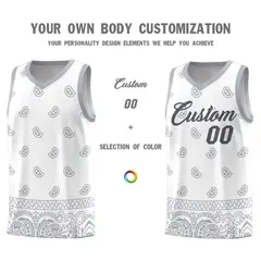White Gray Cashew Pattern Sports Uniform Basketball Jersey 3