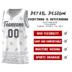 White Gray Cashew Pattern Sports Uniform Basketball Jersey 30