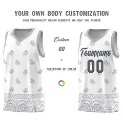 White Gray Cashew Pattern Sports Uniform Basketball Jersey 31