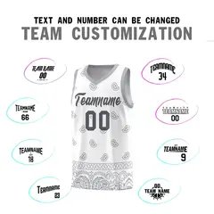 White Gray Cashew Pattern Sports Uniform Basketball Jersey 32