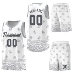 White Gray Cashew Pattern Sports Uniform Basketball Jersey 34