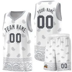 White Gray Cashew Pattern Sports Uniform Basketball Jersey 36