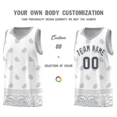 White Gray Cashew Pattern Sports Uniform Basketball Jersey 38