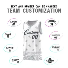White Gray Cashew Pattern Sports Uniform Basketball Jersey 4