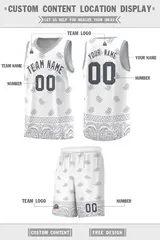 White Gray Cashew Pattern Sports Uniform Basketball Jersey 40