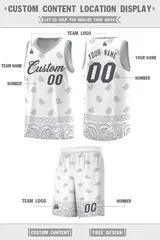 White Gray Cashew Pattern Sports Uniform Basketball Jersey 5