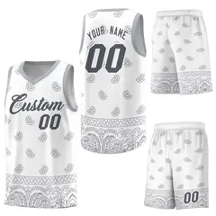 White Gray Cashew Pattern Sports Uniform Basketball Jersey 6