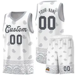 White Gray Cashew Pattern Sports Uniform Basketball Jersey 8