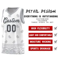 White Gray Cashew Pattern Sports Uniform Basketball Jersey 9