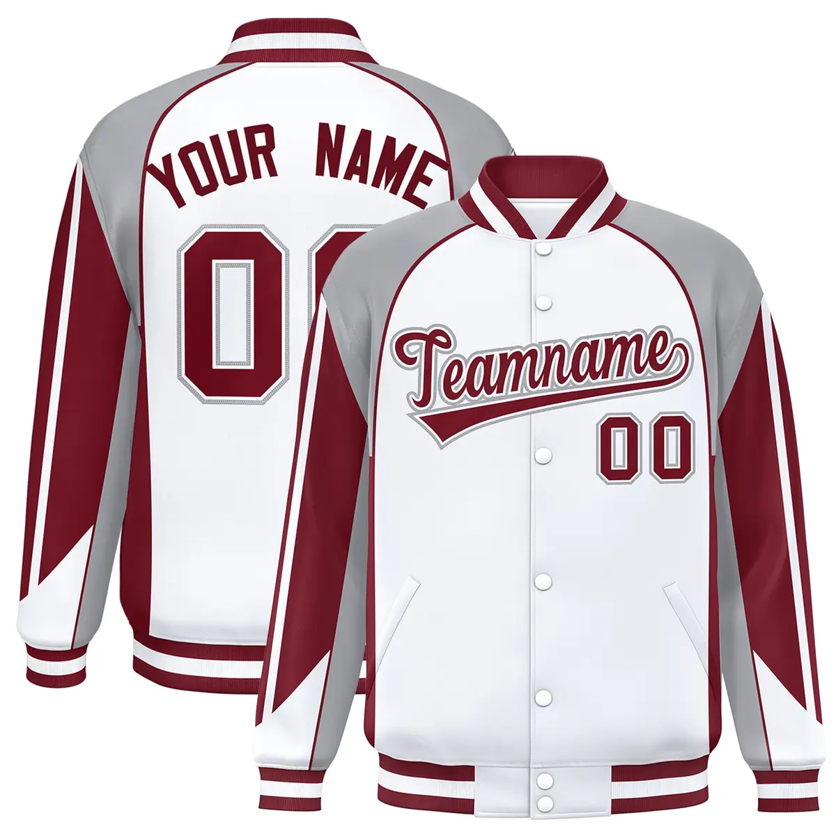 White Gray Color Block Raglan Varsity Letterman Jacket