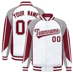White Gray Color Block Raglan Varsity Letterman Jacket