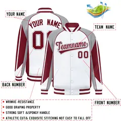 White Gray Color Block Raglan Varsity Letterman Jacket 2
