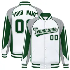 White Gray Color Block Raglan Varsity Letterman Jacket