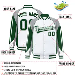 White Gray Color Block Raglan Varsity Letterman Jacket 2