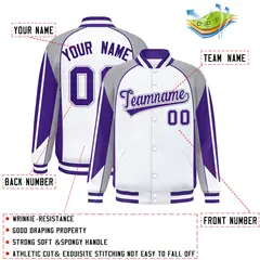 White Gray Color Block Raglan Varsity Letterman Jacket 2