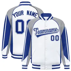 White Gray Color Block Raglan Varsity Letterman Jacket