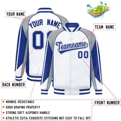 White Gray Color Block Raglan Varsity Letterman Jacket 2