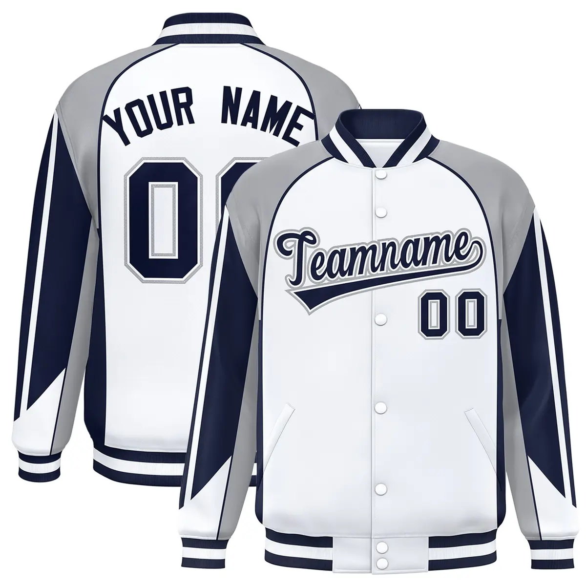 White Gray Color Block Raglan Varsity Letterman Jacket
