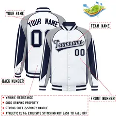 White Gray Color Block Raglan Varsity Letterman Jacket 2
