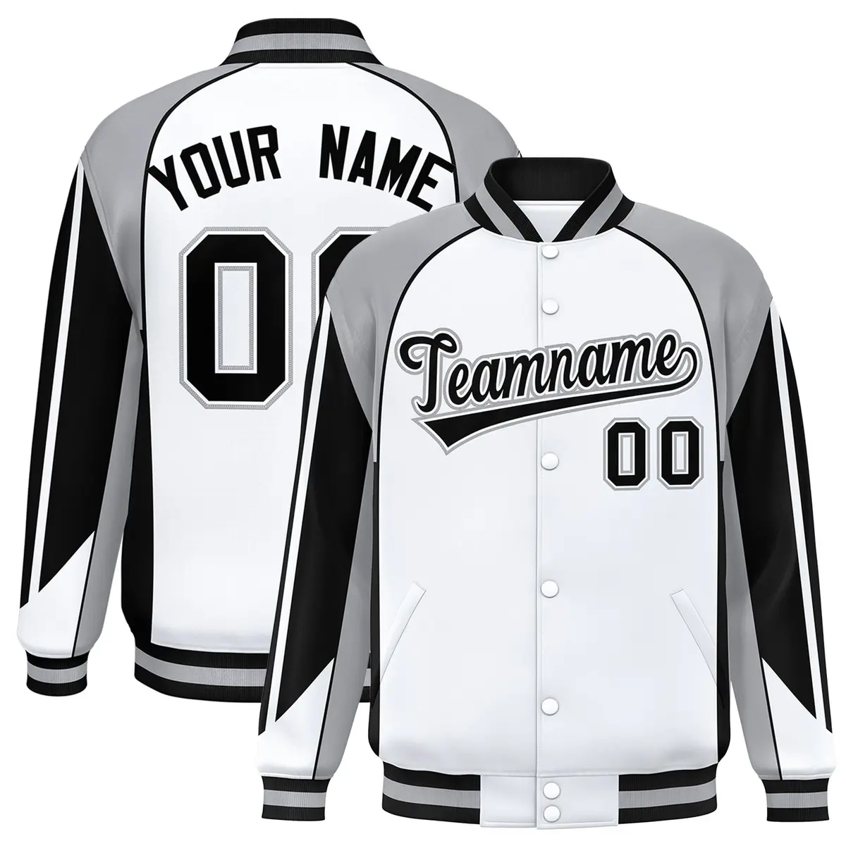White Gray Color Block Raglan Varsity Letterman Jacket