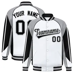 White Gray Color Block Raglan Varsity Letterman Jacket 1