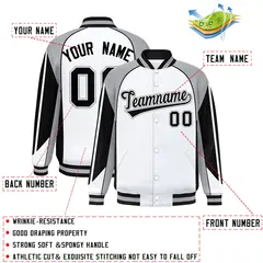 White Gray Color Block Raglan Varsity Letterman Jacket 2