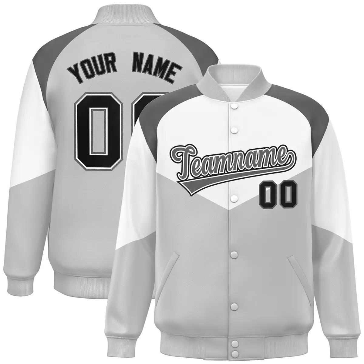 White Gray Color Block Varsity Letterman Jacket