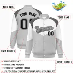 White Gray Color Block Varsity Letterman Jacket 2
