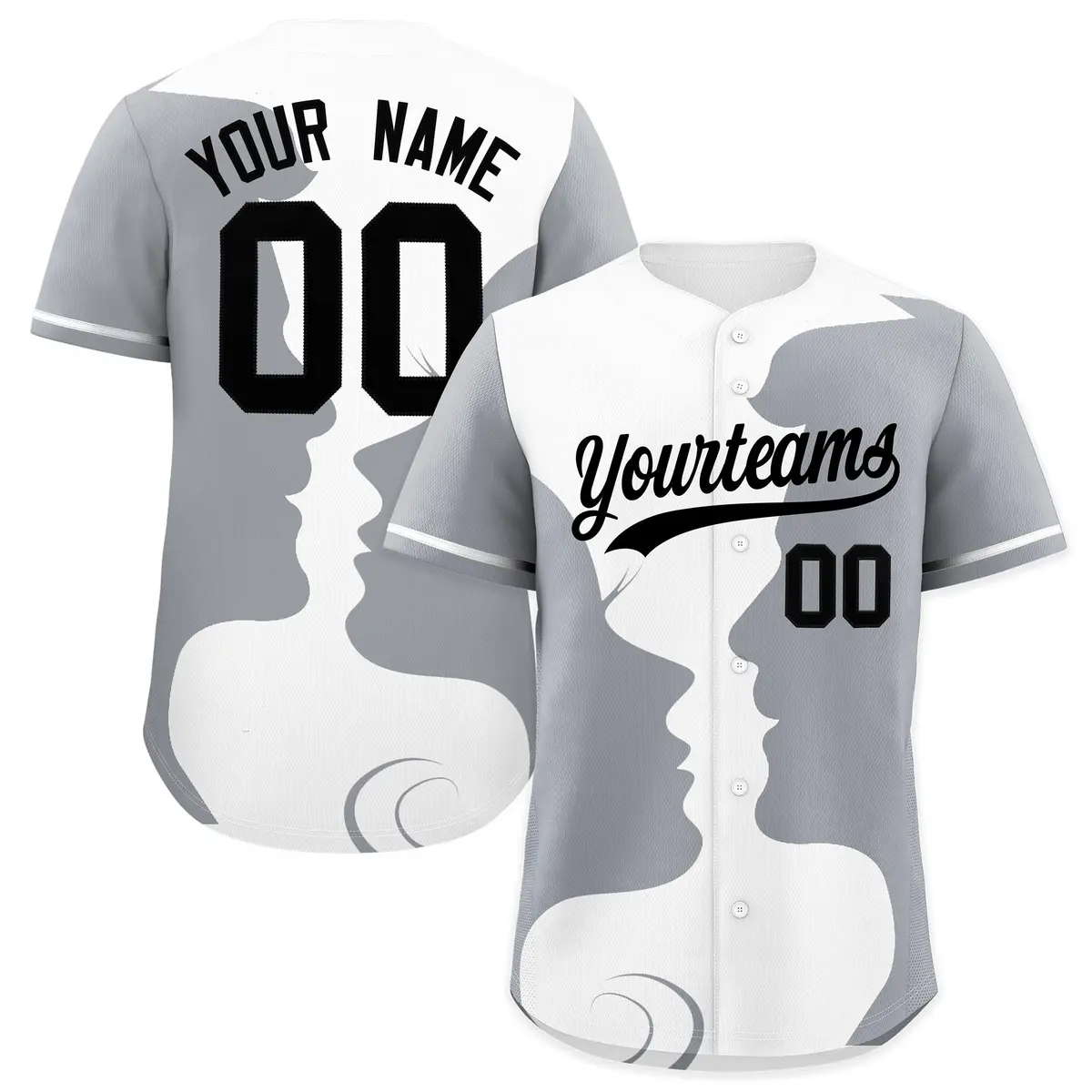White Gray Couple Silhouettes Valentine's Day Baseball Jersey