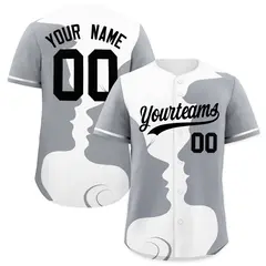 White Gray Couple Silhouettes Valentine's Day Baseball Jersey