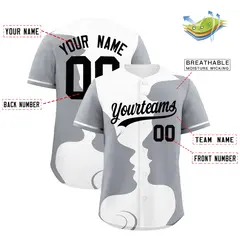 White Gray Couple Silhouettes Valentine's Day Baseball Jersey 3
