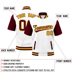 White Gray Crimson Gold Full-Snap Short Sleeve Varsity Jacket 2