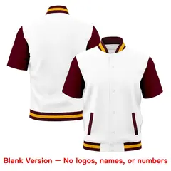 White Gray Crimson Gold Full-Snap Short Sleeve Varsity Jacket 7