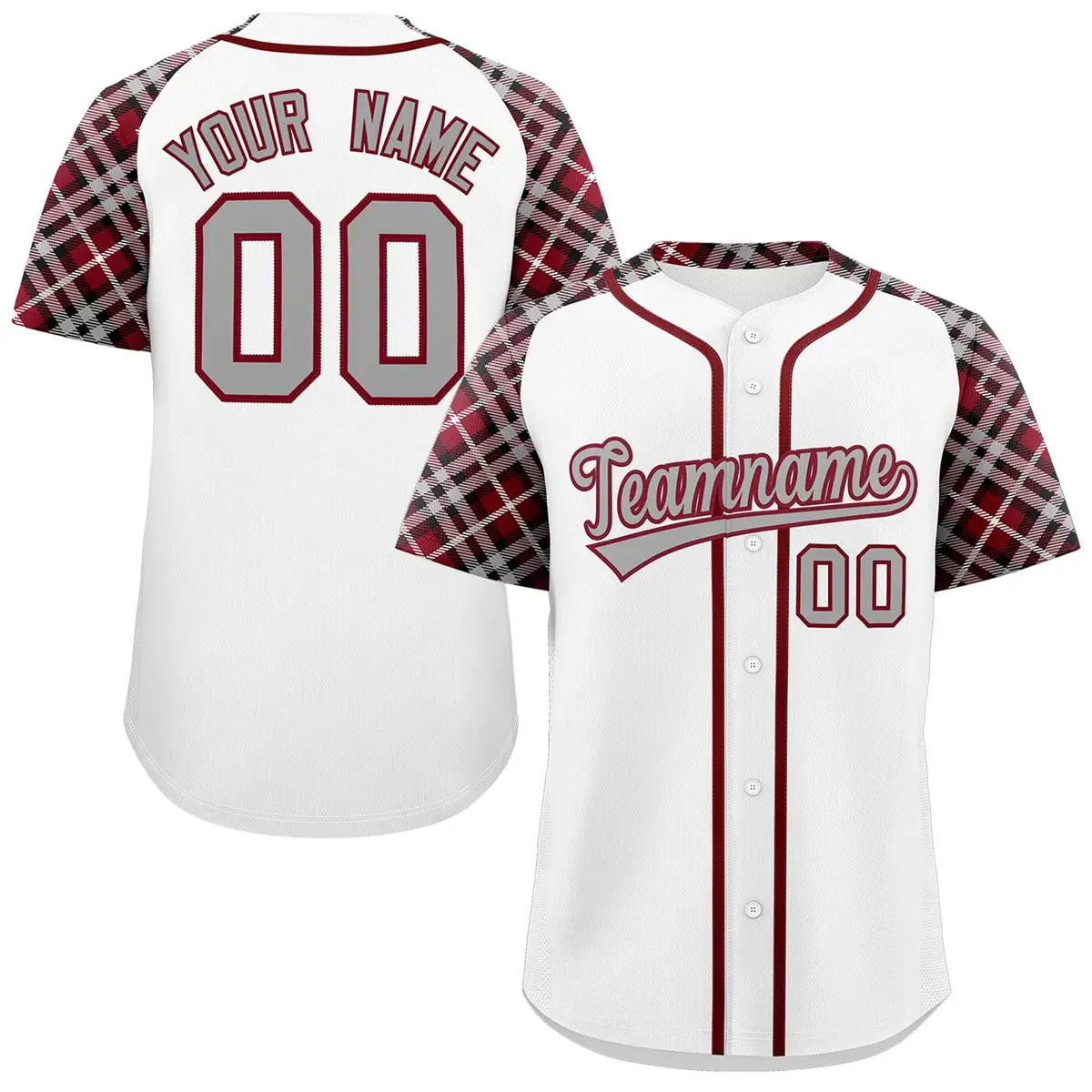 White Gray-Crimson Raglan Sleeves Authentic Baseball Jersey