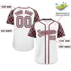 White Gray-Crimson Raglan Sleeves Authentic Baseball Jersey 2