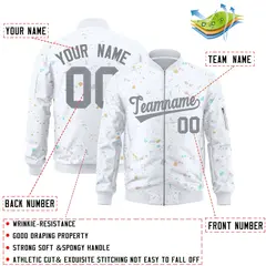 White Gray Full-Zip Graffiti Splash Varsity Letterman Jacket 2